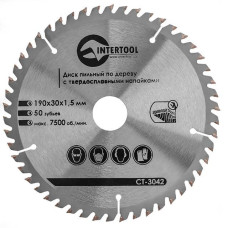 Диск пиляльний по дереву INTERTOOL CT-3042 з твердосплавними напайками 190x30x1,5 мм; 50 зубів