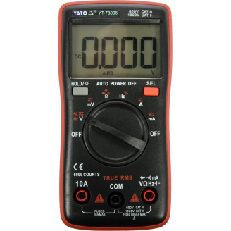 Мультиметр YATO YT-73096 TRUE RMS електричних параметрів із LCD-цифровим діапазоном 6000