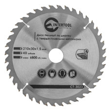 Диск пиляльний по дереву INTERTOOL CT-3023 з твердосплавними напайками 210x30x1,5 мм; 40 зубів