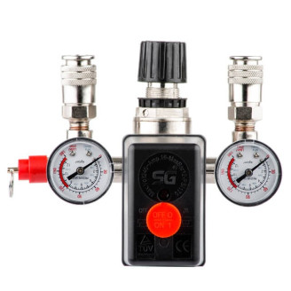 Прессостат 220В у зборі INTERTOOL PT-9094 (пресостат, редуктор, 2 манометри)