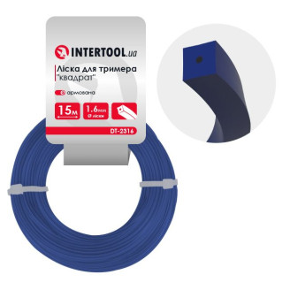 Лiска для тримера ,квадрат, армована, 1.6 мм x 15 м INTERTOOL DT-2316