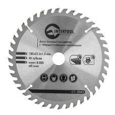 Диск пиляльний по дереву INTERTOOL CT-3043 з твердосплавними напайками 180x22x1,5 мм; 40 зубів
