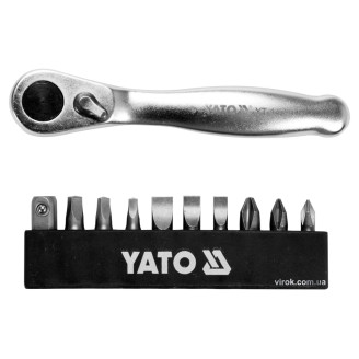 Набір насадок викруткових з тріщаткою YATO YT-14390 : 1/4", PH, SL, SQ, L= 25 мм, 11 шт