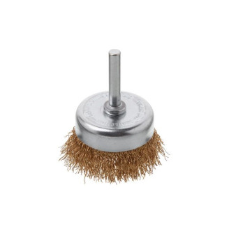 Щітка чашкова, 50 мм, 1/4", INTERTOOL BT-9051 кручений дріт покритий латунню, для дриля, 4500 об/хв