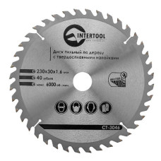 Диск пиляльний по дереву INTERTOOL CT-3046 з твердосплавними напайками 230x30x1,6 мм; 40 зубів