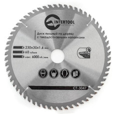 Диск пиляльний по дереву INTERTOOL CT-3047 з твердосплавними напайками 230x30x1,6 мм; 60 зубів