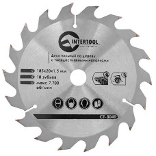 Диск пиляльний по дереву INTERTOOL CT-3040 з твердосплавними напайками 185x20x1,5 мм; 18 зубів