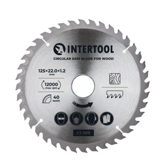 Диск по деревині з твердосплавними напайками INTERTOOL CT-3011 125×22,2×1,2 мм, 40 зубів, 12000 об.