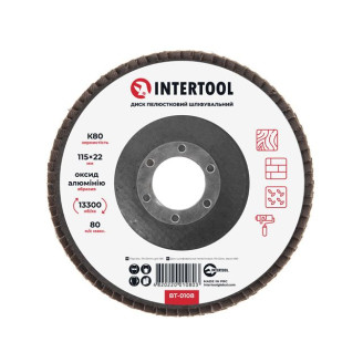 INTERTOOL BT-0108 Диск шліфувальний пелюстковий, 115×22 мм, зерно K80