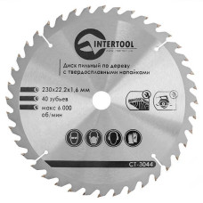 Диск пиляльний по дереву INTERTOOL CT-3044 з твердосплавними напайками 230x22,2x1,6 мм; 40 зубів