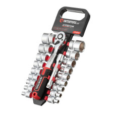 INTERTOOL ET-8016 Набір головок 1/2" 8-32 мм., подовжувач, рукоятка з храповим механізмом 72 зуби, 2