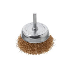 Щітка чашкова, 75 мм, 1/4" INTERTOOL BT-9076 кручений дріт покритий латунню, для дриля, 4500 об/хв